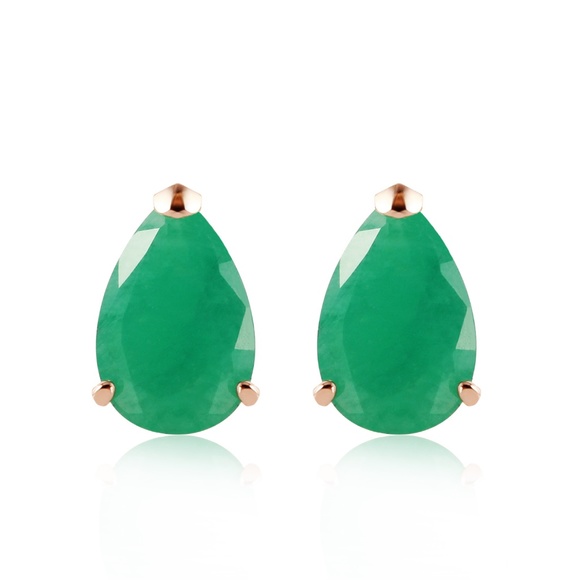 14K. SOLID GOLD STUD EARRING WITH NATURAL EMERALDS - Picture 2 of 5